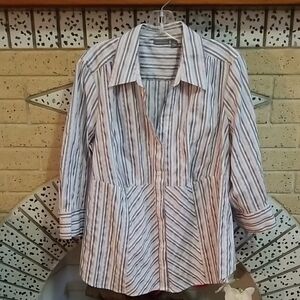 Apt. 9 Striped Button-Front Shirt in White, Purple & Black